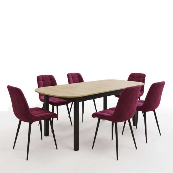 Masa extensibila carla stejar 170x75 cm cu 6 scaune onix bordo1