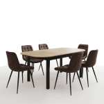 Masa extensibila carla stejar 170x75 cm cu 6 scaune onix maro1