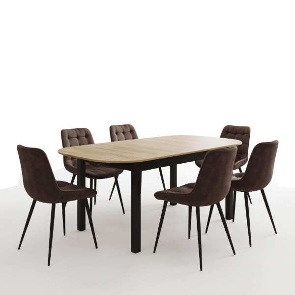Masa extensibila carla stejar 170x75 cm cu 6 scaune onix maro1
