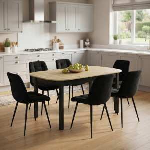 Masa extensibila carla stejar 170x75 cm cu 6 scaune onix negru
