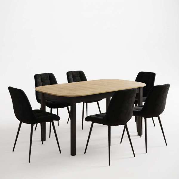 Masa extensibila carla stejar 170x75 cm cu 6 scaune onix negru1