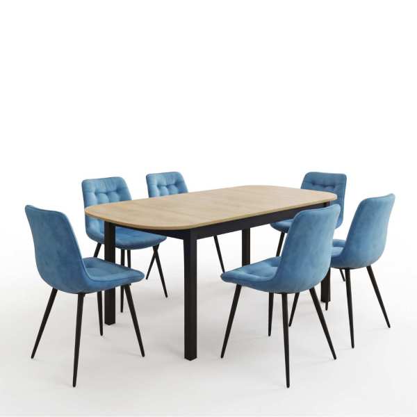 Masa extensibila carla stejar 170x75 cm cu 6 scaune onix turcoaz deschis1