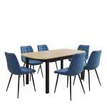 Masa extensibila carla stejar 170x75 cm cu 6 scaune onix turcoaz1