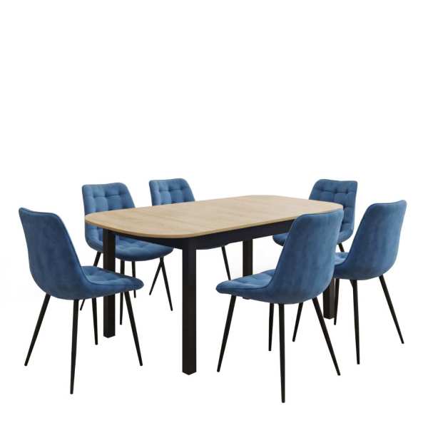 Masa extensibila carla stejar 170x75 cm cu 6 scaune onix turcoaz1
