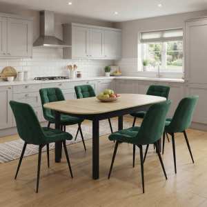 Masa extensibila carla stejar 170x75 cm cu 6 scaune onix verde inchis