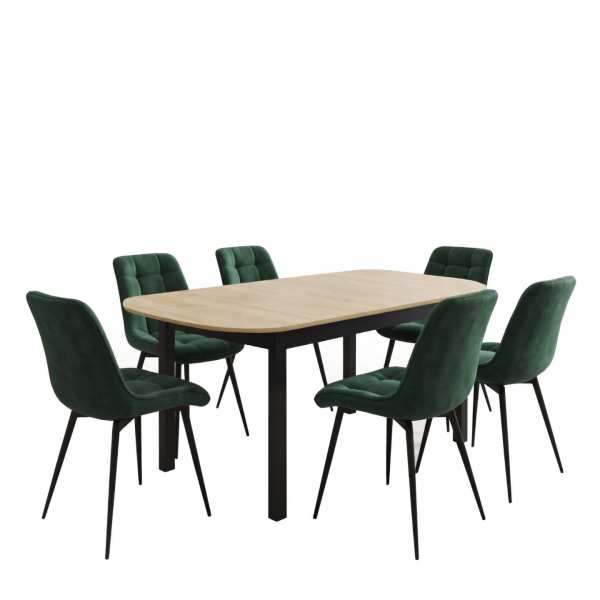 Masa extensibila carla stejar 170x75 cm cu 6 scaune onix verde inchis1