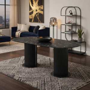 Masa Fixa Bucatarie Amara Slim Negru Marmorat 180x90 cm Ambiental 2