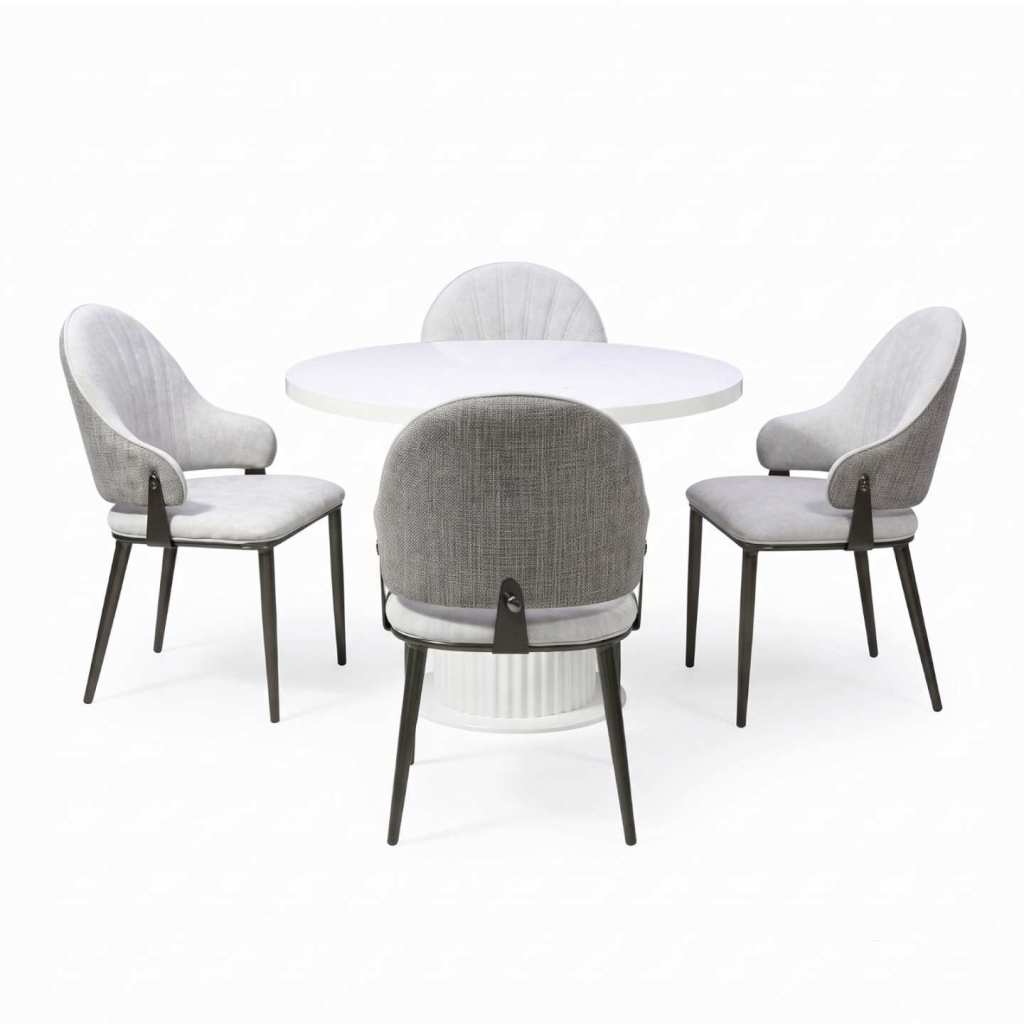 Set Masa Rotunda Florys Alb cu 4 Adonis Gri Inchis 1