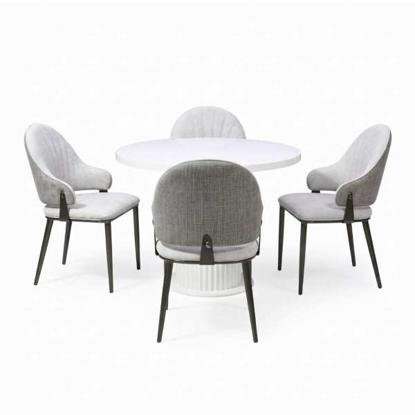 Set Masa Rotunda Florys Alb cu 4 Adonis Gri Inchis 1