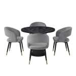 Set Masa Rotunda Florys Negru Marmorat cu 4 Scaune Monaco Gri 1