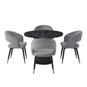 Set Masa Rotunda Florys Negru Marmorat cu 4 Scaune Monaco Gri 1