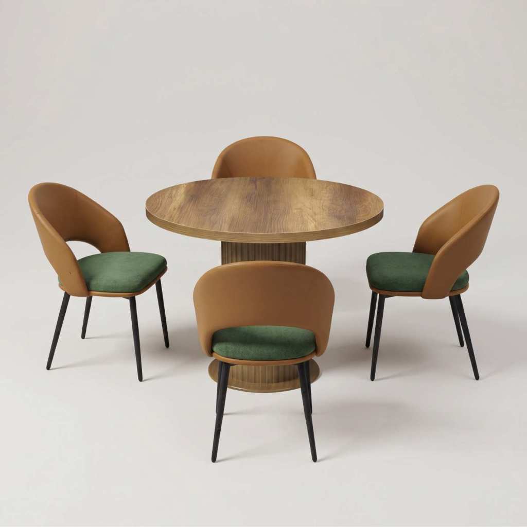 Set Masa Rotunda Florys Nuc cu 4 Scaune Magnus Maro Verde 1