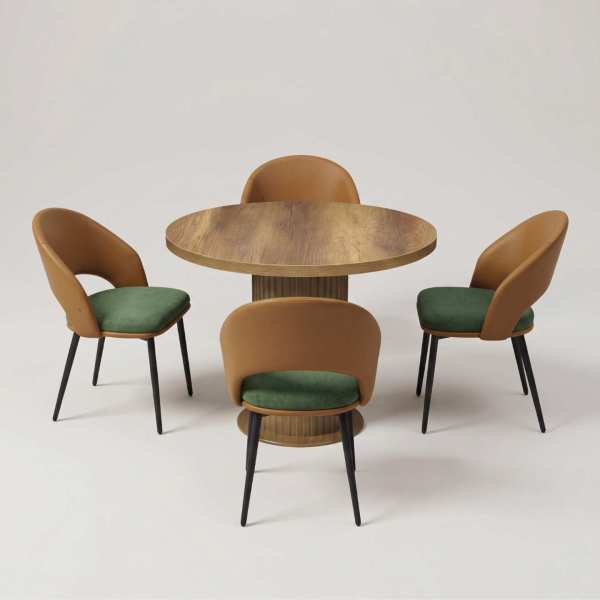 Set Masa Rotunda Florys Nuc cu 4 Scaune Magnus Maro Verde 1