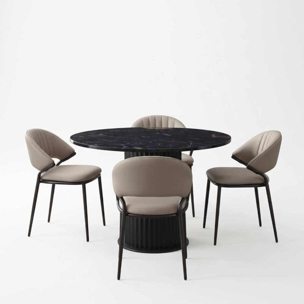 Set Masa Rotunda Lorys Slim cu 4 Scaune Torino Crem 1