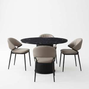Set Masa Rotunda Lorys Slim cu 4 Scaune Torino Crem 1