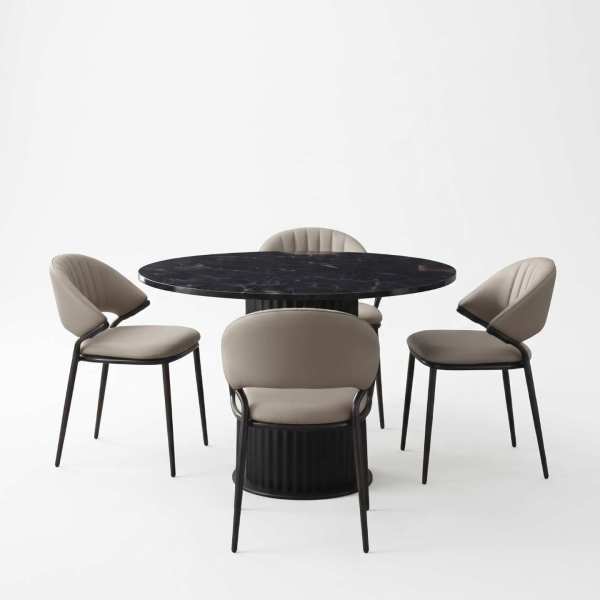 Set Masa Rotunda Lorys Slim cu 4 Scaune Torino Crem 1