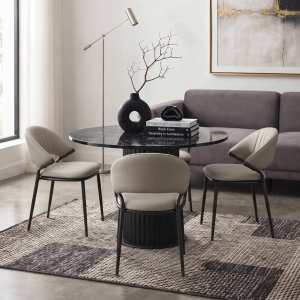 Set Masa Rotunda Lorys Slim cu 4 Scaune Torino Crem Ambient