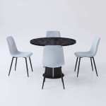 Set Masa Rotunda Lorys Negru Marmorat cu 4 Scaune Darien Bleu Ciel 1