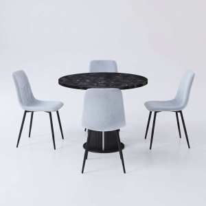 Set Masa Rotunda Lorys Negru Marmorat cu 4 Scaune Darien Bleu Ciel 1