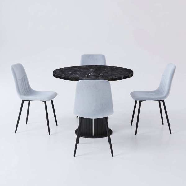 Set Masa Rotunda Lorys Negru Marmorat cu 4 Scaune Darien Bleu Ciel 1