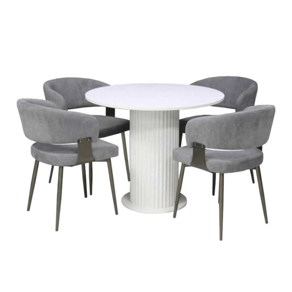 Set Masa Rotunda Lorys Slim Alb cu 4 Riga Gri 1