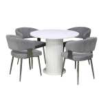 Set Masa Rotunda Lorys Slim Alb cu 4 Riga Gri 1