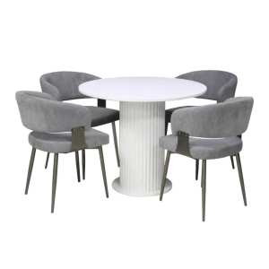Set Masa Rotunda Lorys Slim Alb cu 4 Riga Gri 1