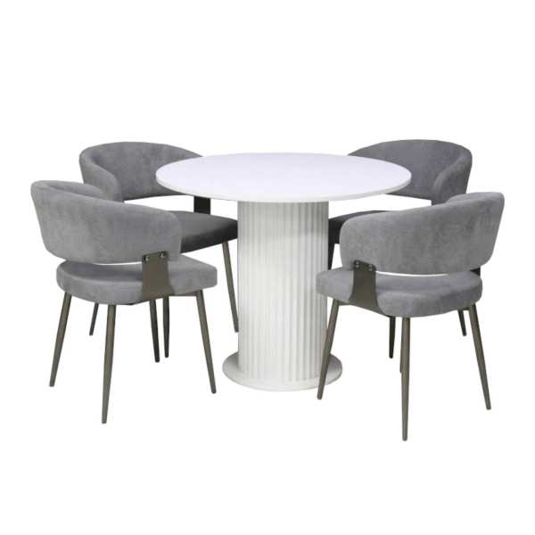 Set Masa Rotunda Lorys Slim Alb cu 4 Riga Gri 1