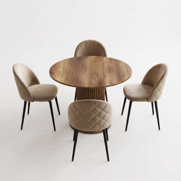 Set Masa Rotunda Lorys Slim cu 4 Scaune Bella Crem 1
