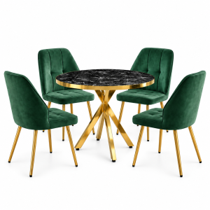 Set-masa-Rotunda-Tania-X-Negru-Marmorat-Gold-cu-4-Elira-Verde-2