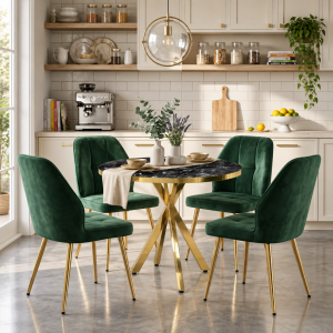 Set-masa-Rotunda-Tania-X-Negru-Marmorat-Gold-cu-4-Elira-Verde