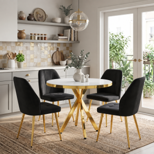 Set-masa-Tania-X-Alb-Gold-Rotunda-cu-4-Elira-Negru