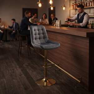 Scaun de bar Onix Gri , rotativ , reglabil , picior auriu Ambient