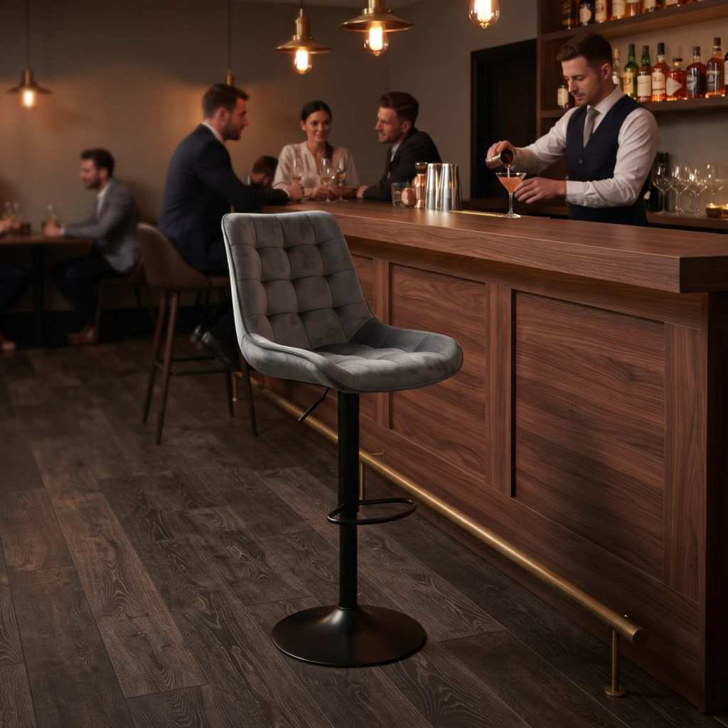 Scaun de bar Onix Gri , rotativ , reglabil , picior negru Ambient