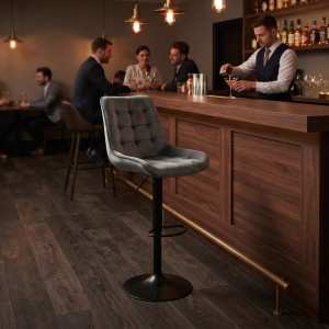 Scaun de bar Onix Gri , rotativ , reglabil , picior negru Ambient