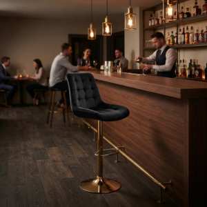 Scaun de bar Onix Negru, rotativ , reglabil , picior auriu Ambient