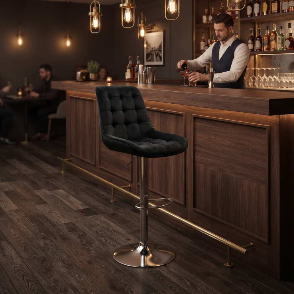 Scaun de bar Onix Negru, rotativ , reglabil , picior crom Ambient