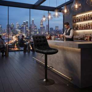 Scaun de bar Onix Negru, rotativ , reglabil , picior negru Ambient