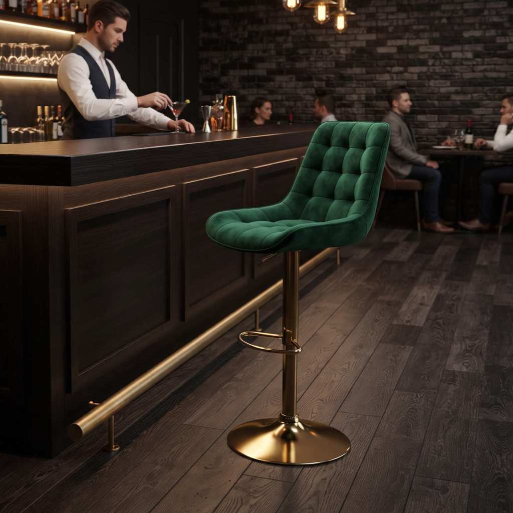 Scaun de bar Onix Verde rotativ , reglabil , picior auriu Ambient
