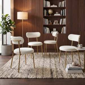 Set 4 Scaune Lana Alb Picior Auriu Ambient