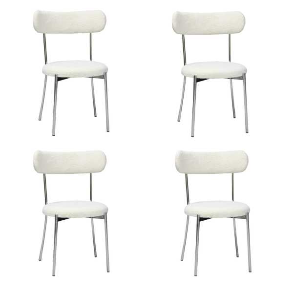 Set 4 Scaune Lana Alb Picior Crom 1