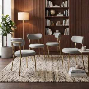 Set 4 Scaune Lana Gri Picior Auriu Ambient