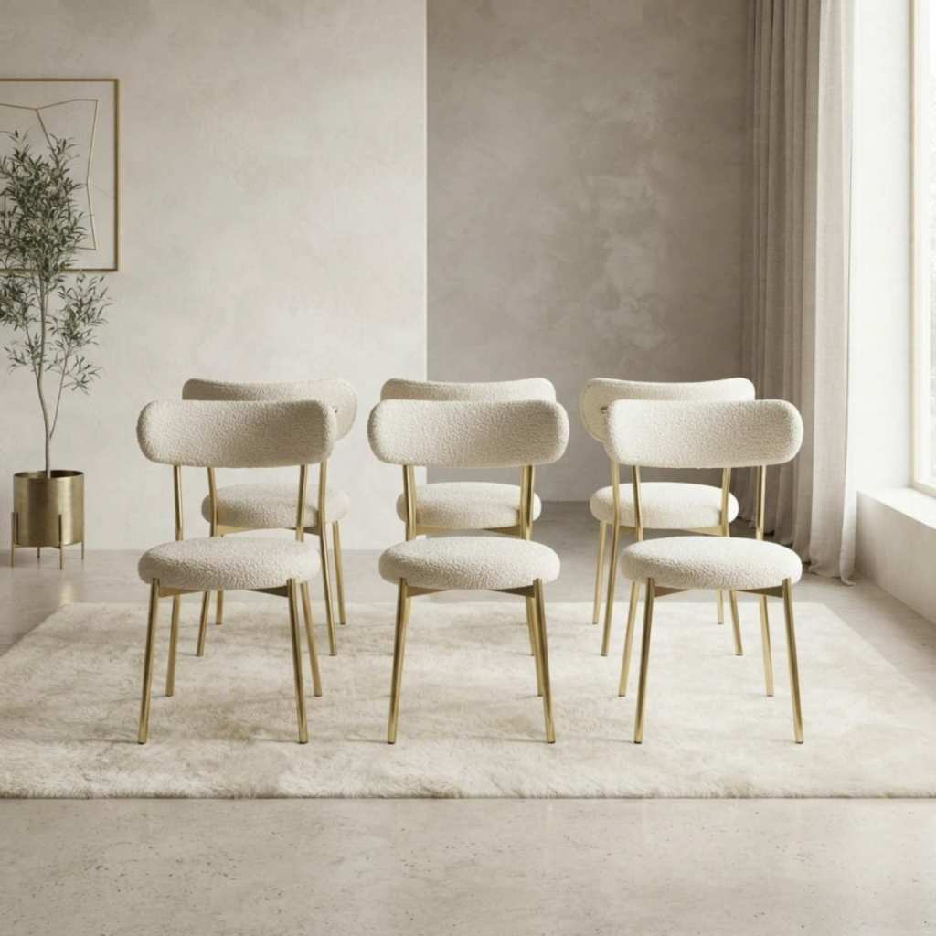 Set 6 Scaune Lana Alb Picior Auriu Ambient