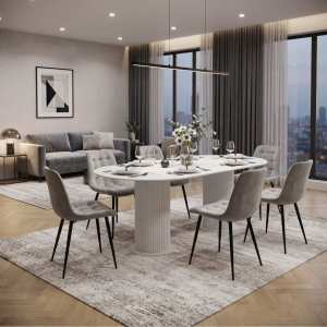 Set masa Amara Slim Alb cu 6 scaune Onix Gri Deschis Ambient