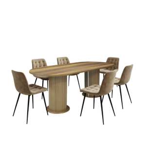 Set masa Boemia Nuc cu 6 Scaune Onix Bej